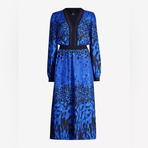 EUC Ted Baker Maryema Topaz Print Leopard Midi Dress - Picture 3 of 14